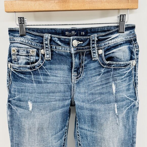 Miss Me Mid Rise Capri Women’s Size 25 Distressed & Bejeweled Beaded Jeans - Picture 3 of 16